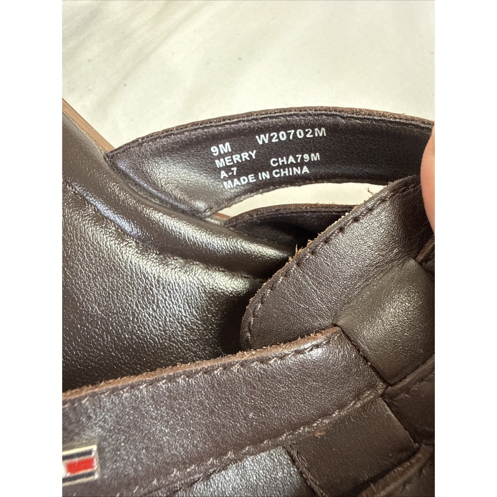 Tommy Hilfiger "Merry" Brown Leather Woven Wedge Sandals - Women's Size 9M - Picture 7 of 11